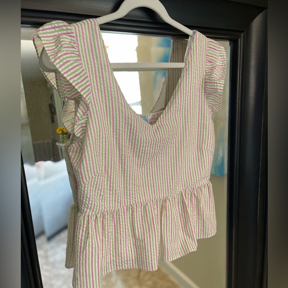 FLASH SALE! Draper James RSVP Striped Seersucker Peplum Top Size Large - Picture 3 of 10